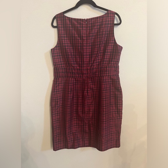 Talbots 100% Silk Black and Red Holiday Plaid Sheath Cocktail Dress Size 16 - Picture 2 of 8